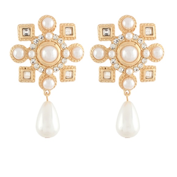 Pave Flower Pearl Earrings - Picture 1 of 2
